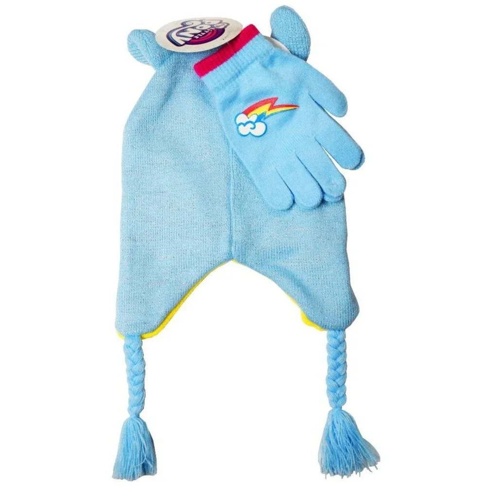 NEW ABG Accessories My Little Pony Girls Rainbow Dash Hat and Gloves Winter Set